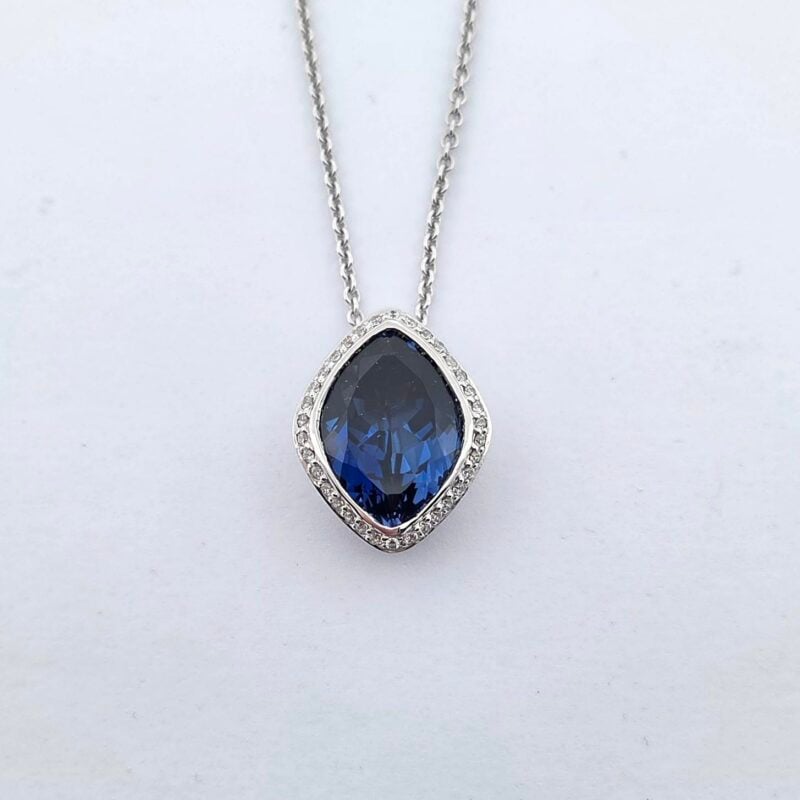 Collier Silber 925 Zirkonia Blau 46cm