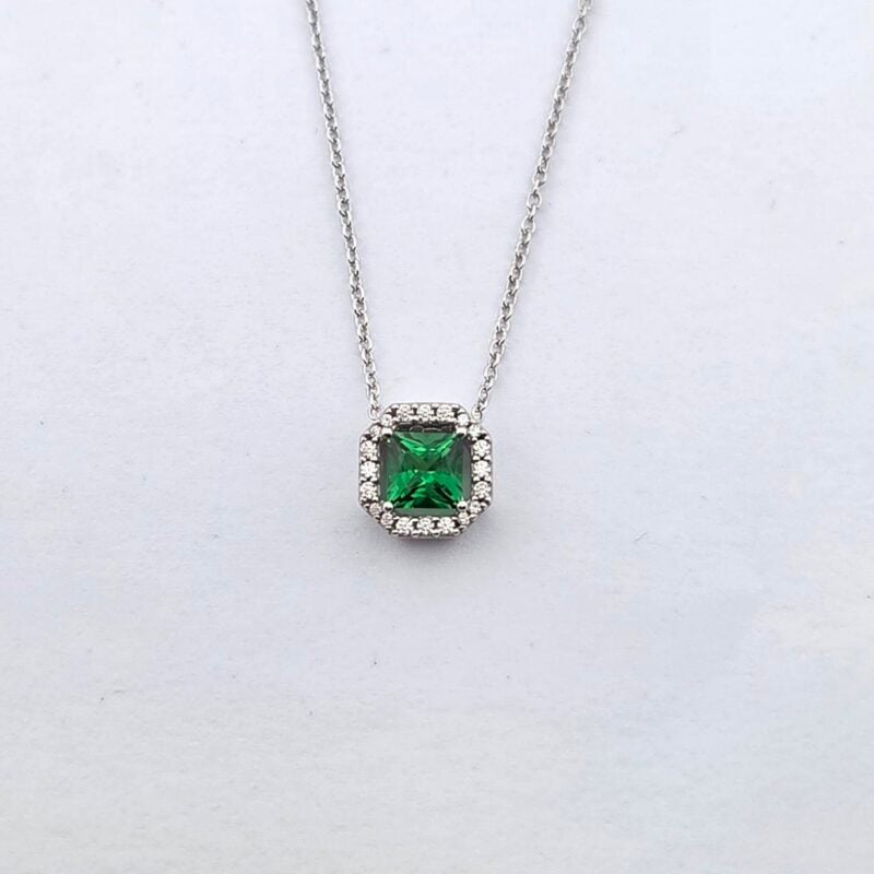 Collier Silber 925 Zirkonia grün 45cm